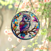 Stained Glass Colorful Owl Bird Suncatcher Stained Glass Window Hanging Decor Owl Ornament Gift for Mom Owl Stained